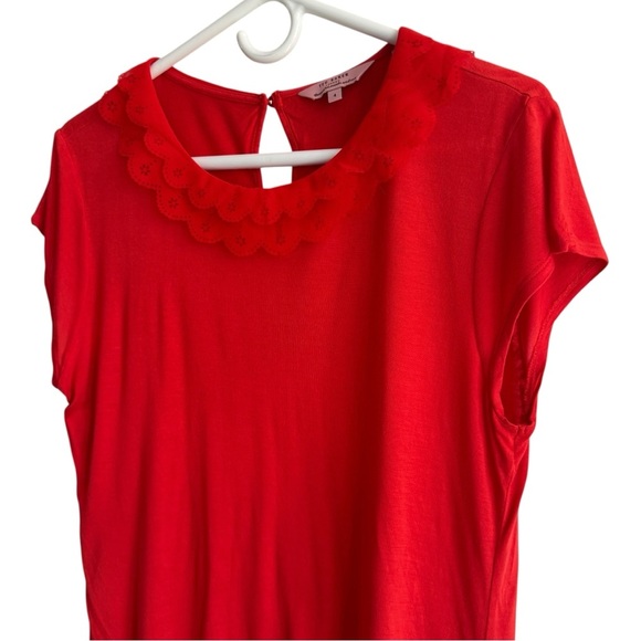 Ted Baker Orange-Red Eyelet Ruffled Neckline Top, Size 4 (10/L) - Picture 2 of 12